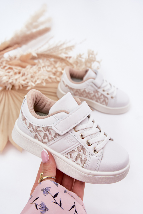 Buty Sportowe Sneakersy Dziecięce Z Eko Skóry Biało-Beżowe Anelisa