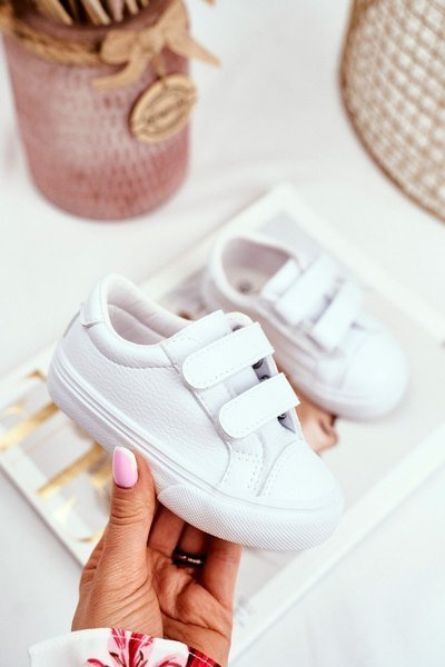 Tenisówki Dziecięce na Rzepy Białe Pergomo