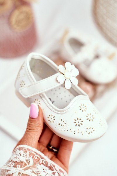 Balerinki Dziecięce na Rzepy Kwiatuszek Białe Flored