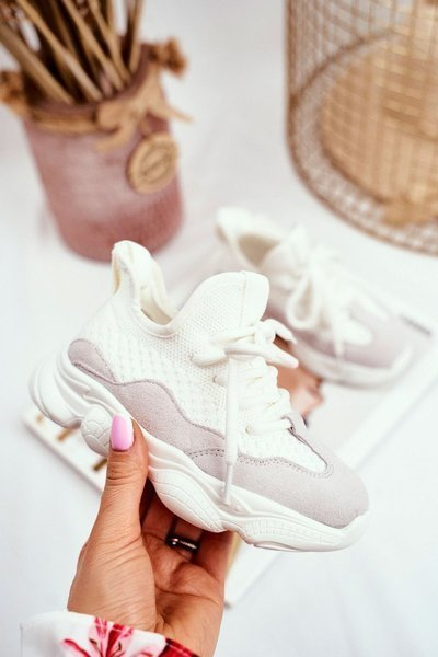 Sportowe Buty Dziecięce Sznurowane Zamszowe Białe Volema