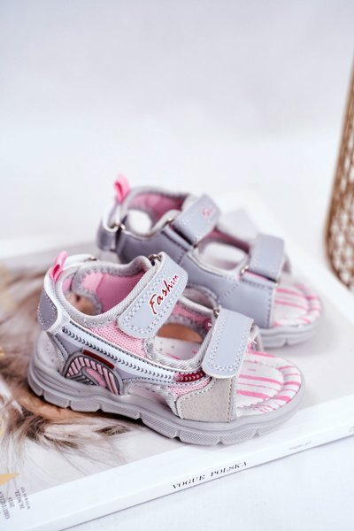 Sandały Dziecięce na Rzepy Szare Grobino