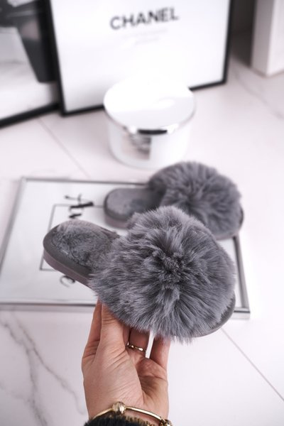 Dziecięce Papcie Klapki z Futerkiem Szare Snow Ball