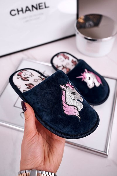 Dziecięce Klapki Papcie Z Jednorożcem Granatowe Unicorn