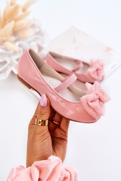 Dziecięce Lakierowane Balerinki Z Kokardą Różowe Zolly
