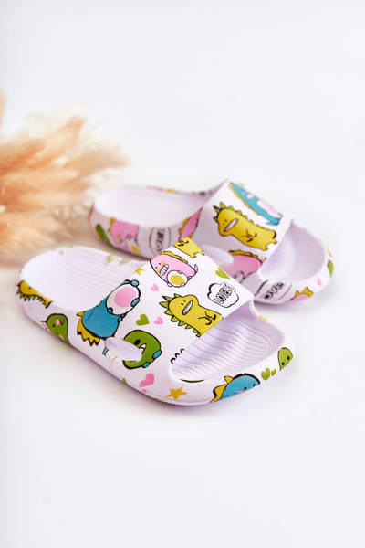 Lekkie Dziecięce Klapki Dinozaury Białe Astro