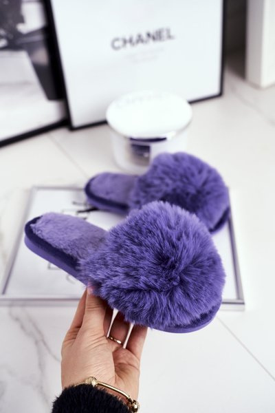 Dziecięce Papcie Klapki z Futerkiem Fioletowe Snow Ball