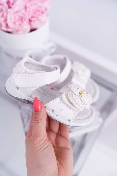 Dziecięce Sandały Na Rzepy Dla Dziewczynki Białe Flamenko