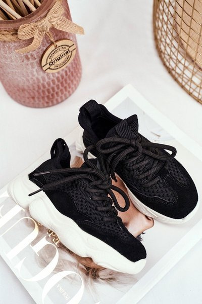 Sportowe Buty Dziecięce Sznurowane Zamszowe Czarne Volema