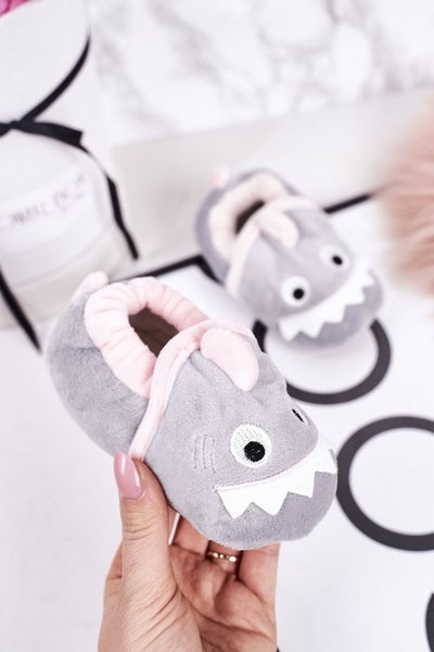 Dziecięce Ocieplane Welurowe Papcie Szare Monster