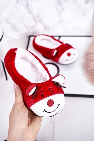 Świąteczne Dziecięce Papcie Z Reniferem1 Czerwone Xmas