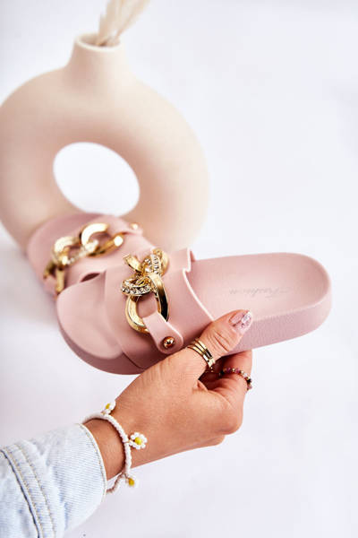 Gumowe Dziecięce Klapki Z Ozdobnym Łańcuchem Różowe Suzie