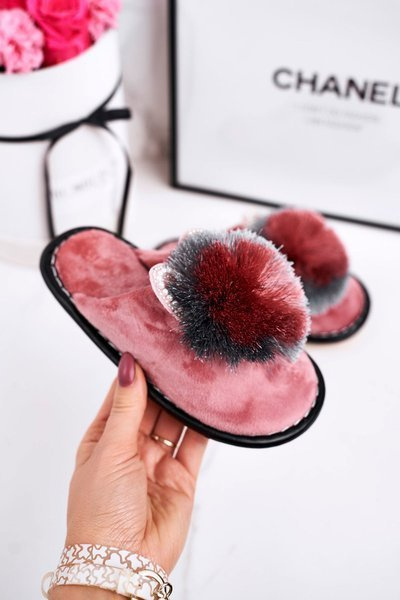 Dziecięce Klapki Papcie Z Pomponem Różowe Cinderella