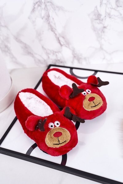 Świąteczne Dziecięce Papcie Z Reniferem2 Czerwone Xmas