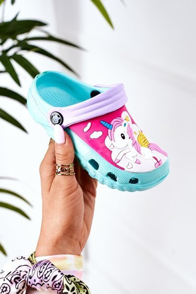 Dziecięce Piankowe Klapki Kroksy Z Jednorożcem Turkusowe