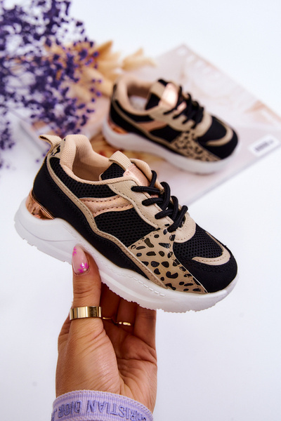 Dziecięce Sportowe Buty Sneakersy Czarno-Beżowe Kizzie