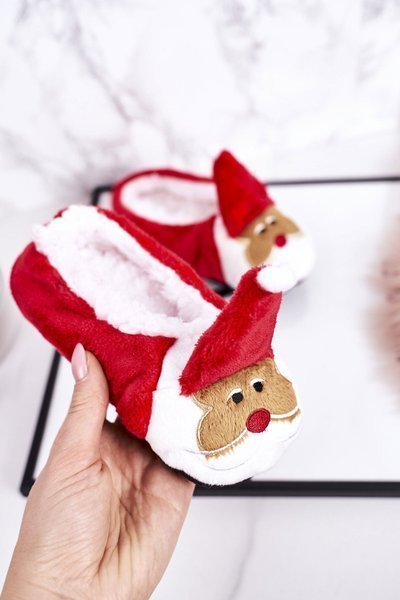 Świąteczne Dziecięce Papcie Z Mikołajem2 Czerwone Xmas
