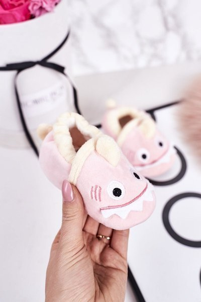 Dziecięce Ocieplane Welurowe Papcie Różowe Monster