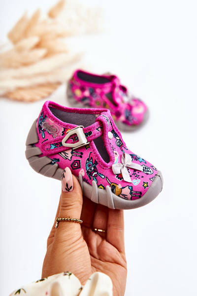 Buty Papcie Befado Supergirl Z Kokardką 110P457 Różowo-Szare