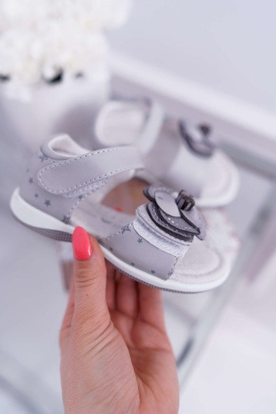 Dziecięce Sandały Na Rzepy Dla Dziewczynki Szare Flamenko