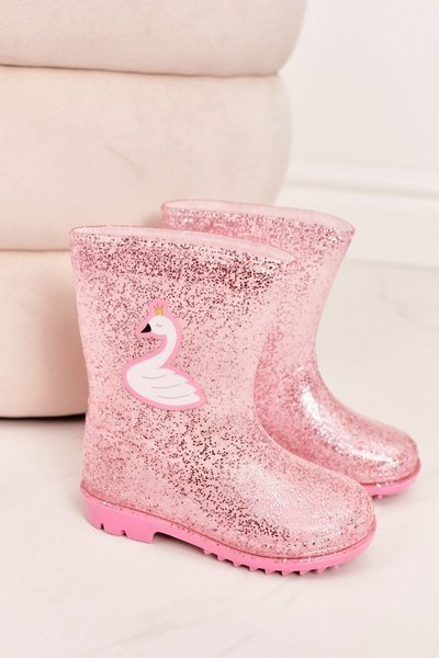 Dziecięce Brokatowe Kalosze Z Łabędziem Różowe