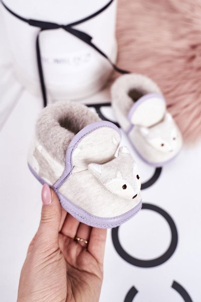 Dziecięce Papcie Na Gumce Z Liskiem Szare Leo