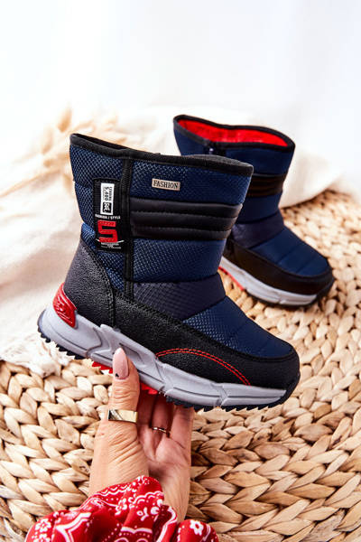 Dziecięce Ocieplane Wysokie Śniegowce Granatowe Leoth